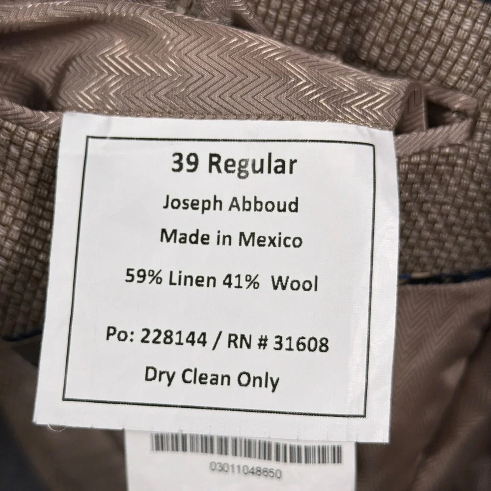 Joseph Abboud Blazer Men 39R Tan Linen Wool Summer Blend Fabric Tailored Fit